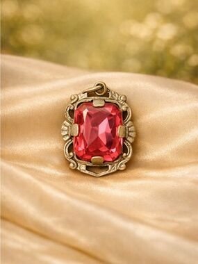 Vintage Pink Glass Pendant in Ornate Silver Frame – Austrian Art Deco Style